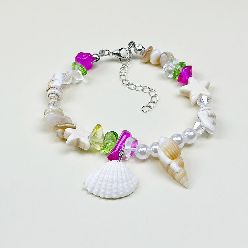 Handmade Seashell & Crushed Stone Bracelet with Lobster Clasp - Perfect Summer Travel Souvenir