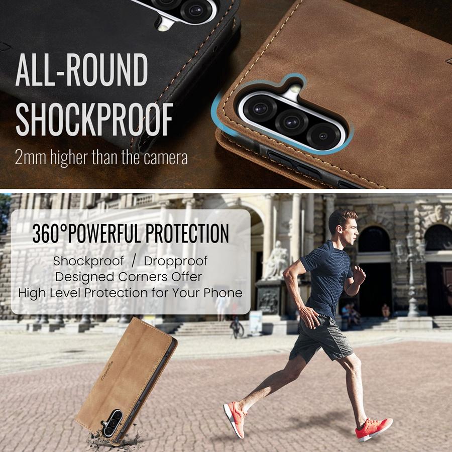 Ультратонкий прочный магнитный чехол из матовой кожи для телефона Samsung S25 S24 S23 A56 iPhone 16 15 14 13 Google Pixel 9 8 7 держатель для карт и подставка флип-чехол