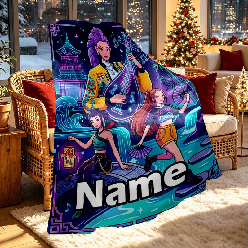 Custom Name Personalized Demon Hunters Kpop Print Blanket, Home Decor, Bedroom, Sofa, Camping, Couch, Gifts for Birthday Christmas