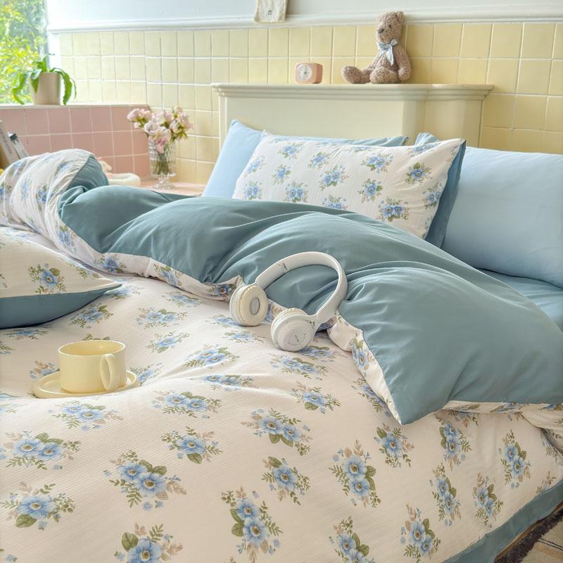 Class A Double Layer Gauze Floral Jacquard Bamboo Cotton Bedding Set - Fresh Design for Student Dormitory