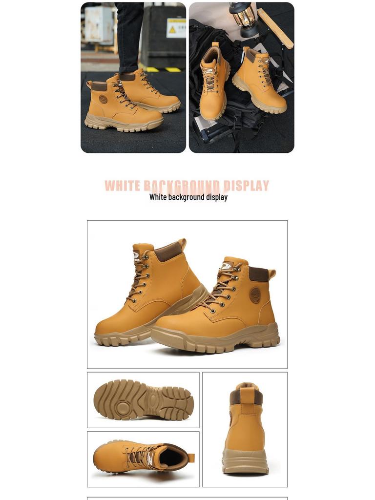 Men's Wear-Resistant Steel Toe Work Boots: Anti-Smash, Anti-Puncture, Non-Slip Safety Shoes