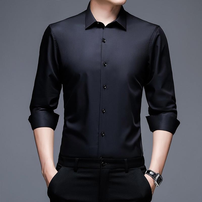 Весна и осень Мужские рубашки с длинными рукавами для работы и среднего возраста Молодежь Деловые рубашки Повседневные однотонные топы, не требующие глажки Тонкие мужские рубашки