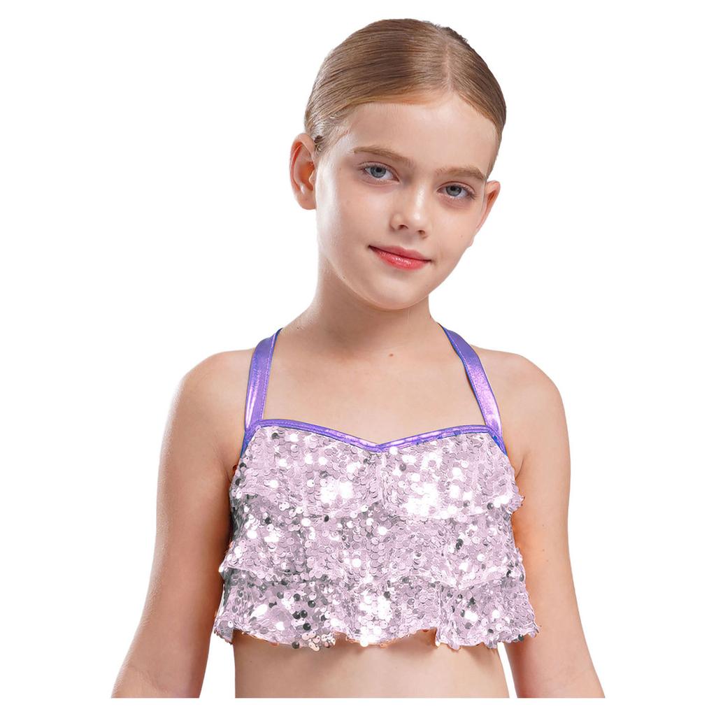 Джазовый танцевальный наряд для девочек, блестящий укороченный топ с оборками, металлические брюки-кюлоты для выступлений на сцене