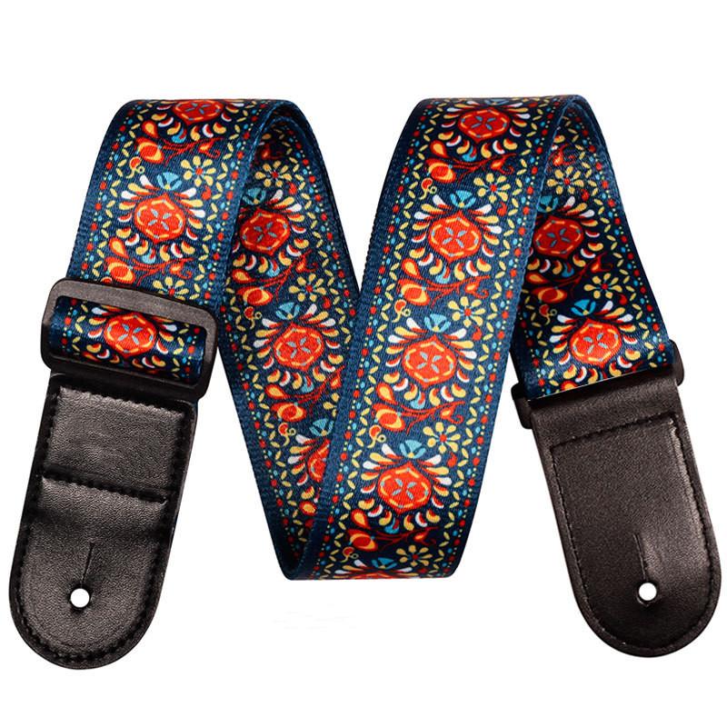 Регулируемый кожаный и тканевый гитарный ремень в этническом стиле с различными узорами для акустических и бас-гитар