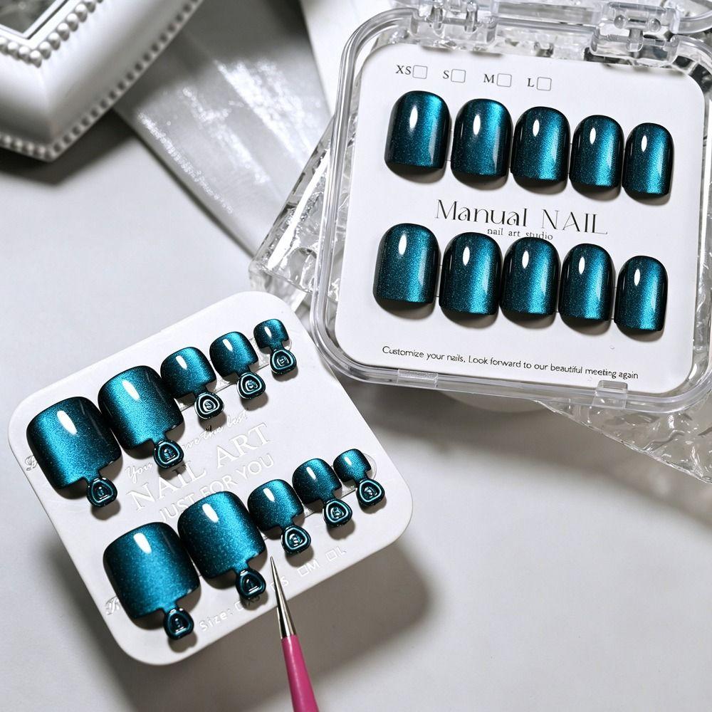 48Pcs Glossy Finish False Nails Set Short Square Shape Short Tip Toenail For Fingernails & Toenails