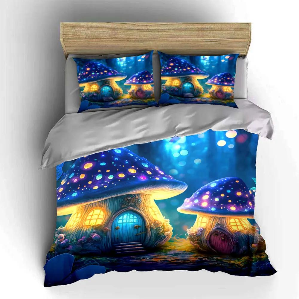 "Fairy Mushroom House Decoration Set" Multiple sizes kid's and adults' bedroom Exquisite 3PC bedding set gift