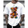 Men's Summer 100 Cotton Fashionable Casual Sports Loose Large Cartoon Teddy Bear Pattern Printed Round Neck Short Sleeve T-shirts