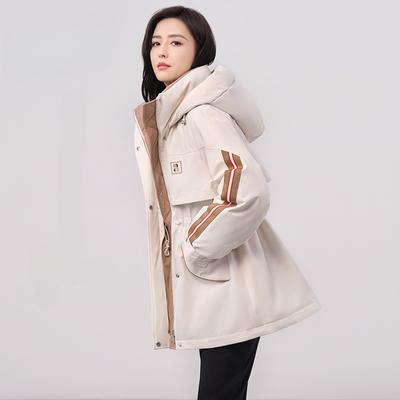 Пуховик для женщин, средней длины, новый стиль для зимы, популярная парка, узкая талия, теплое пальто