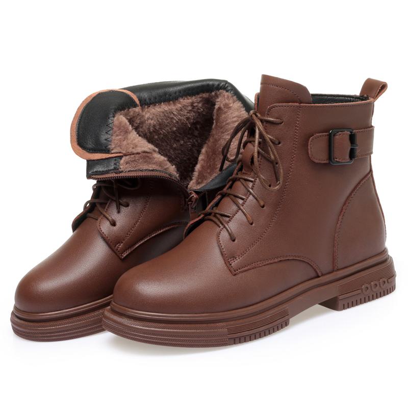 Women's Winter Boots Large Size  Genuine Leather Non-slip Women's Snow Boots Natural Wool Warm Women's Ankle Boot