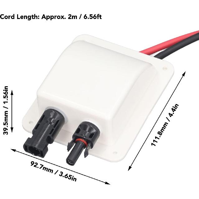 Walfront Солнечный двойной кабельный ввод, коробка, солнечный вводной корпус с удлинительным кабелем 10AWG длиной 2 м для автодомов, лодок, яхт, крыш