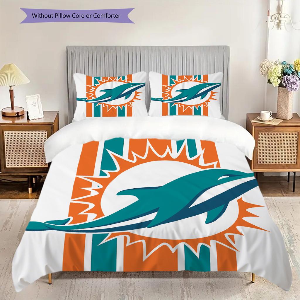 Постельное белье с узором Miami Dolphins Комплект одеял Покрывало Наволочка Домашний Декор Подарок на День Рождения (1 пододеяльник + 2 наволочки, без наполнителя)