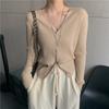 Women's Knitted Blouse Thin and Casual Outerwear for Spring and Autumn with Long Sleeves Korean Style Autumn Outer Top Gentle Collar Cardigan Jacket