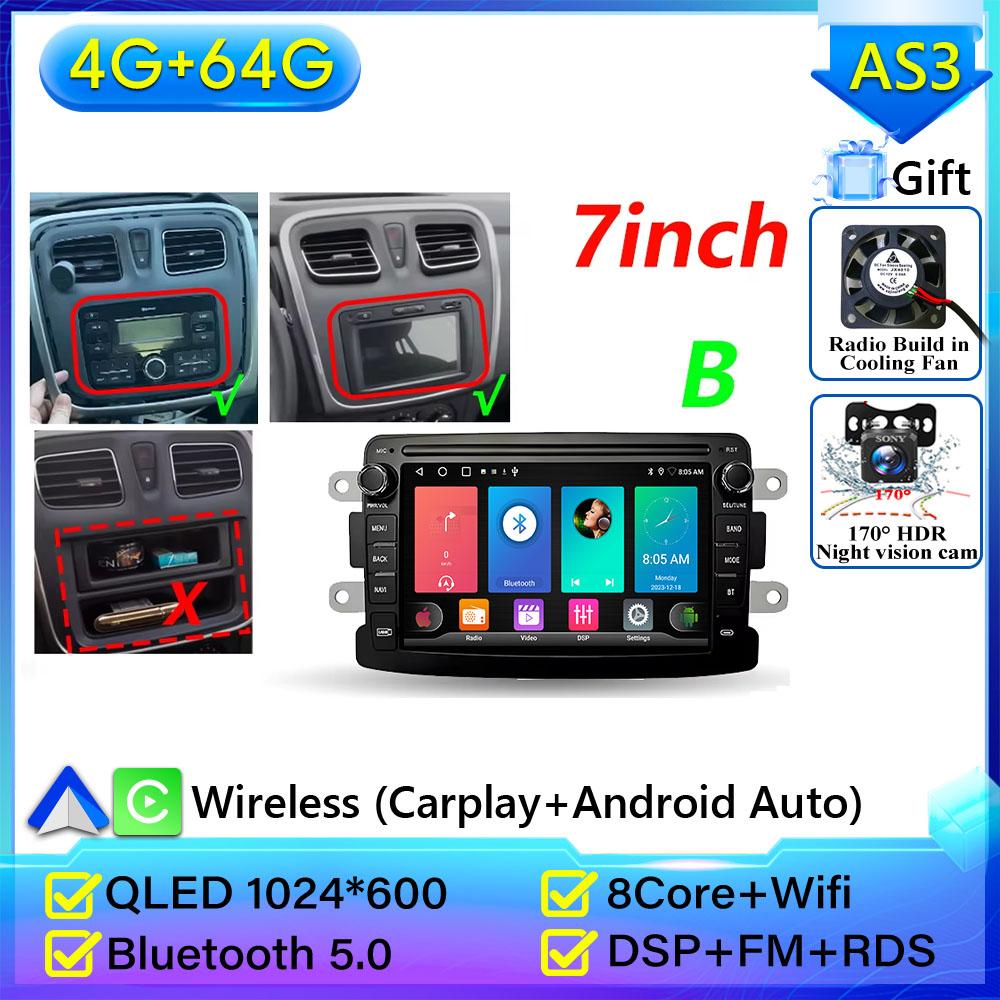 Autoradio pour Renault Dacia LOGAN Sandero Duster Lodgy Lada Xray Captur Dokker GPS Navigation Android Auto Carplay WiFi Pas de 2din