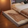 Wooden bed 120x200 cm pull-out bed 90x190 cm, white with padded headboard, LED light strip, headboard shelf and charging station, mountable left/right