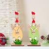 Wooden Rooster Ornament Chicken Figurine with Flower Bow Standing Rooster Centerpiece for Dining