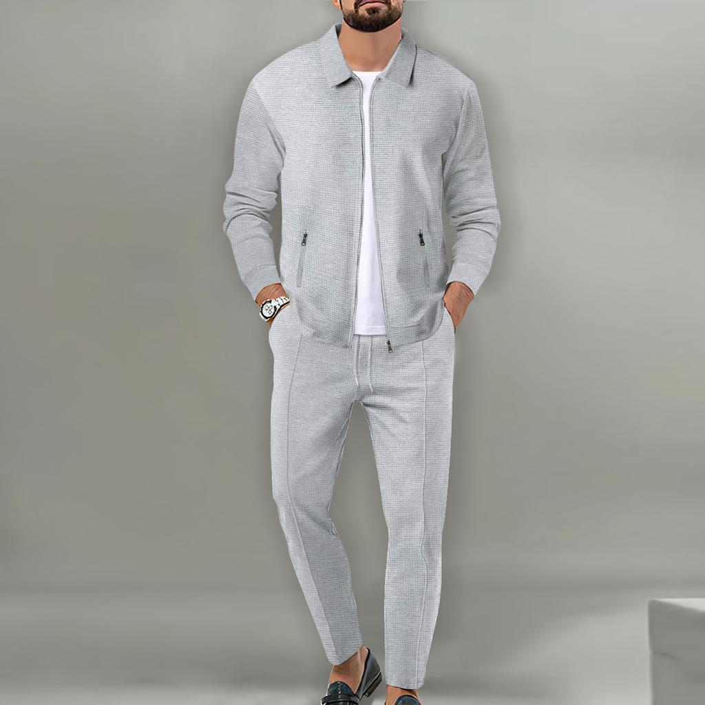Men's Casual Zipper Pocket Slim Cardigan Pants Suit