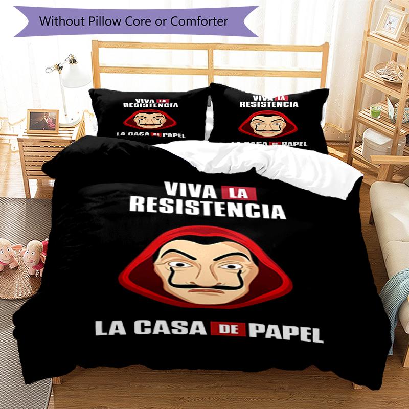 3pcs La Casa De Papel Bedding Set Duvet Cover Closure Includes 1 Duvet Cover & 2 Pillowcases, Soft and Comfortable for All Seasons.
