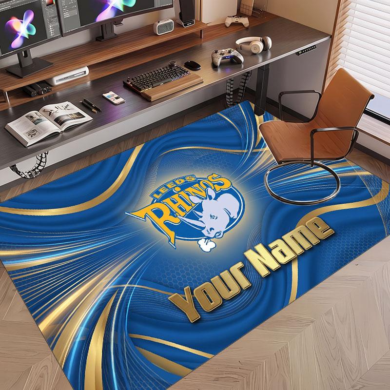 Custom Rug Leeds Rhinos Pattern Print Name Text Soft Non‑Slip Floor Carpet for Home Indoor Decoration