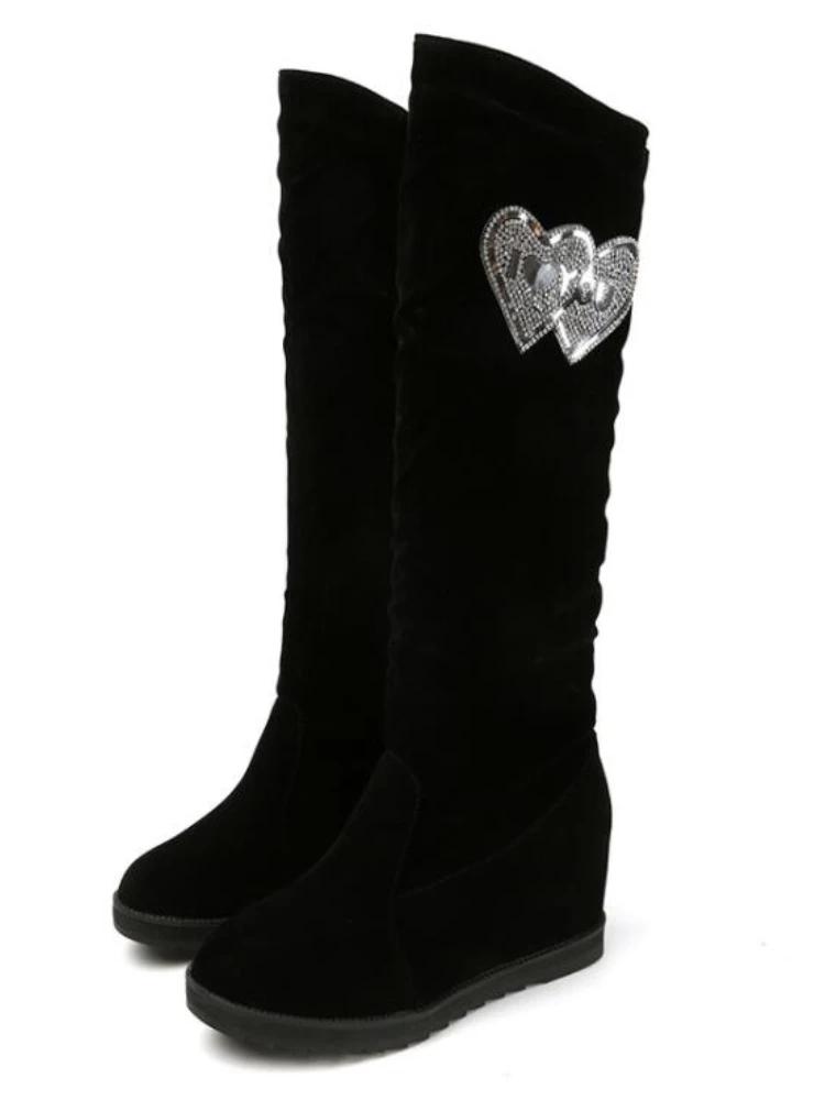 Мода 2024 ЗимаЖенская обувь Женские сапоги Сапоги до колена Зимние новые украшения из стразов Wild Plus Velvet Толстые зимние сапоги