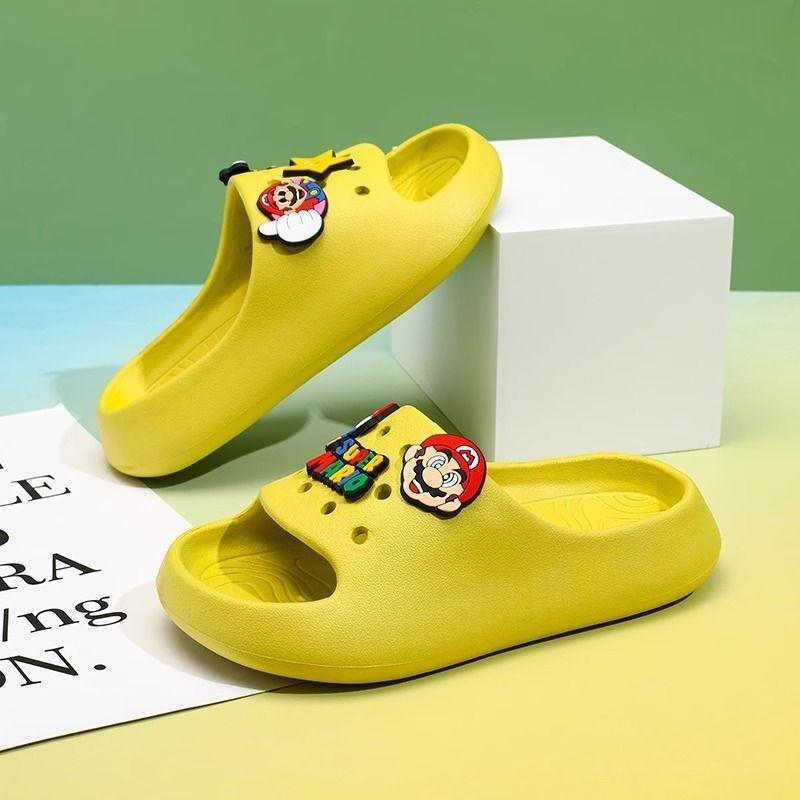 Очаровательные детские тапочки с мультяшным Марио, мягкая подошва, для дома, нескользящие, удобные сандалии
