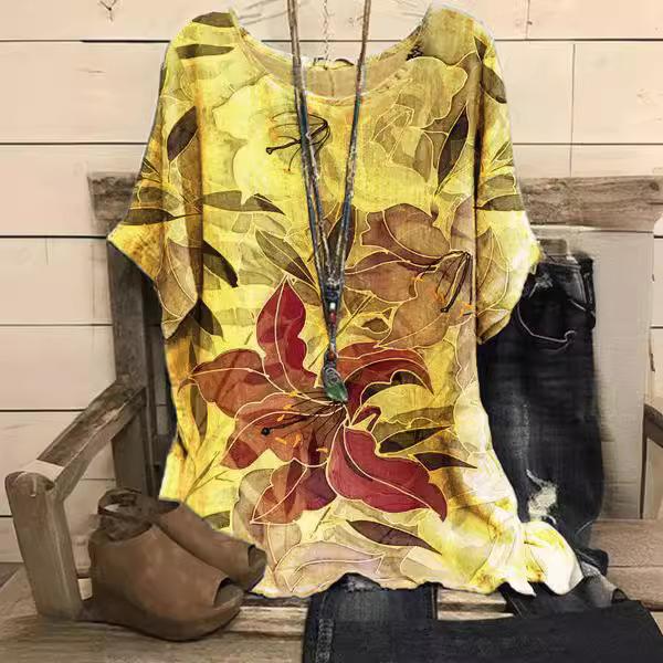 Большие размеры женские футболки Violet Kiss Leaf модная футболка с короткими рукавами и круглым вырезом с 3D-цифровой печатью