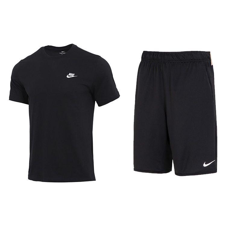 Nike Футболка с коротким рукавом и круглым вырезом с логотипом, свободные шорты, мужской комплект, черный AR4999-013+DV9329-010