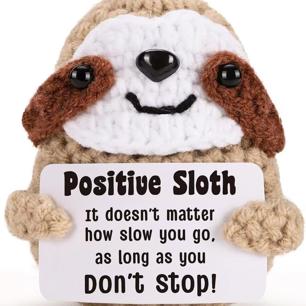 Funny Crochet Positive Inspirational Emotional Support Cat Doll Home Room Decoration Handmade Knitted Cat Desktop Ornament Gift