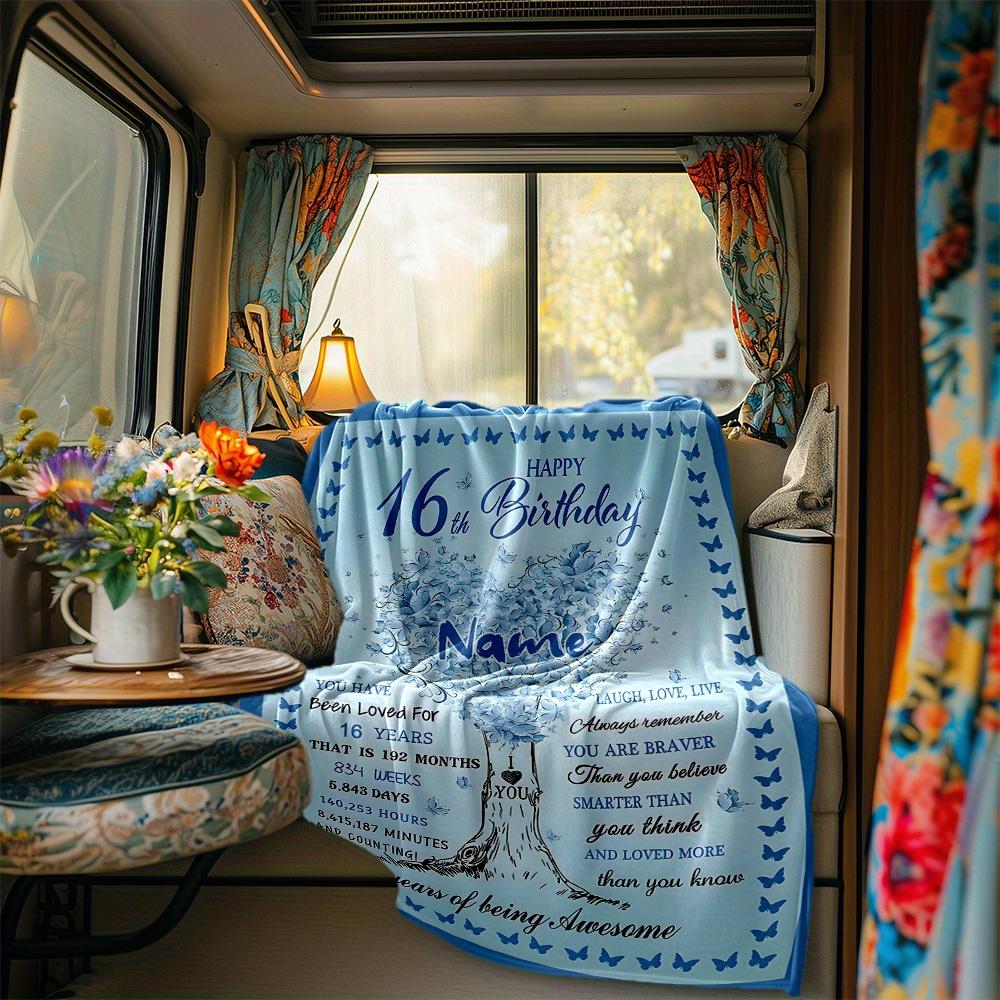 Butterfly Tree Birthday Celebration Blanket Personalized Name Soft Comfortable Stylish Blanket Car Blanket Perfect For Travel Camping Outdoor Home