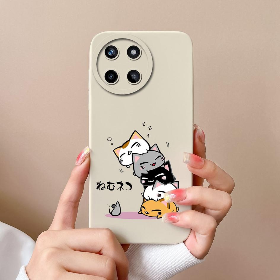 Case For OPPO Realme V15 V20 V25 V30 Narzo 50 Pro 30A 20A Liquid Soft Silicone Cartoon Pattern Shockproof Protective Matte Cute Cat For Realme Bumper