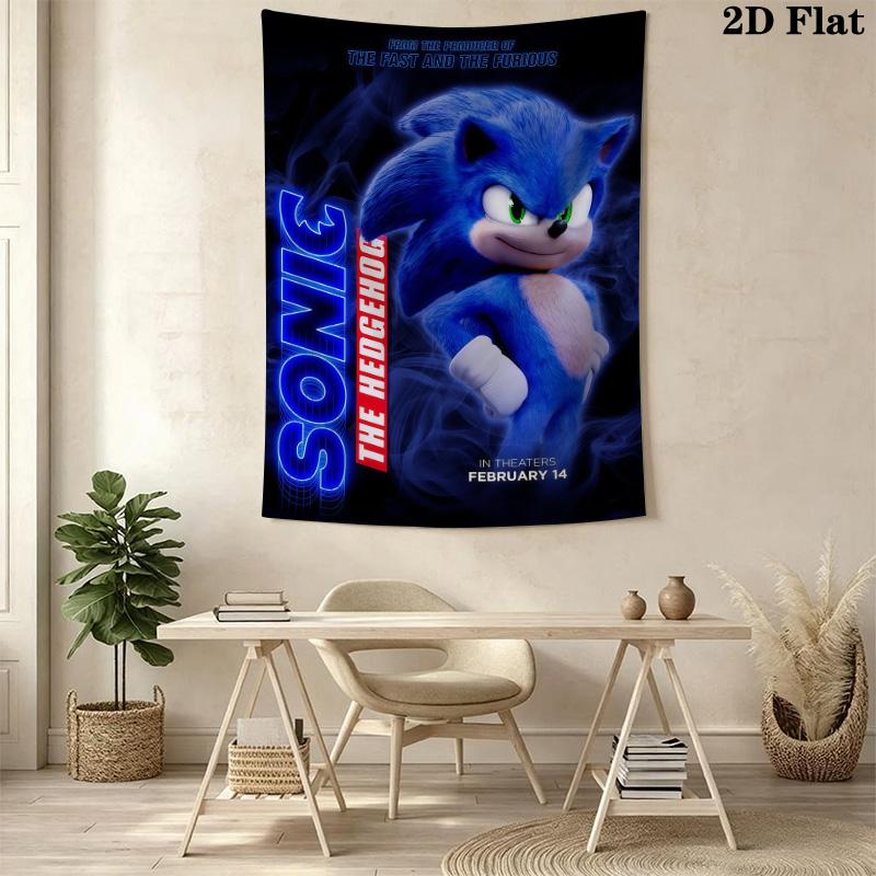 Sonic Hedgehog Movie Poster Tapestry Wallmounted Background Cloth Background Cloth Christmas Gift Wall Decoration