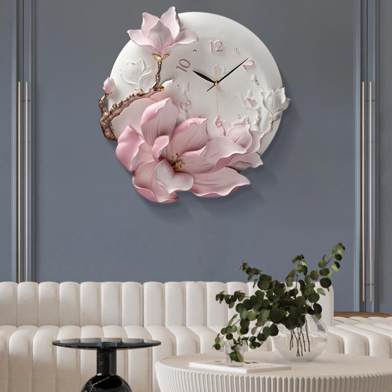 Тисненые европейские домашние настенные часы с пионом, украшение для гостиной, бесшумные часы, настенная роспись, украшение стены, искусство