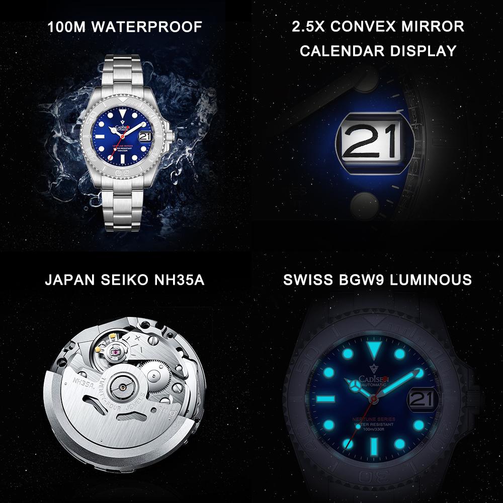 Cadisen 8210 New TOP Brand Luxury Men's Watch With Box Neptune Series Water Resistant 100m/330ft Automatic Men's Mechanical Watches