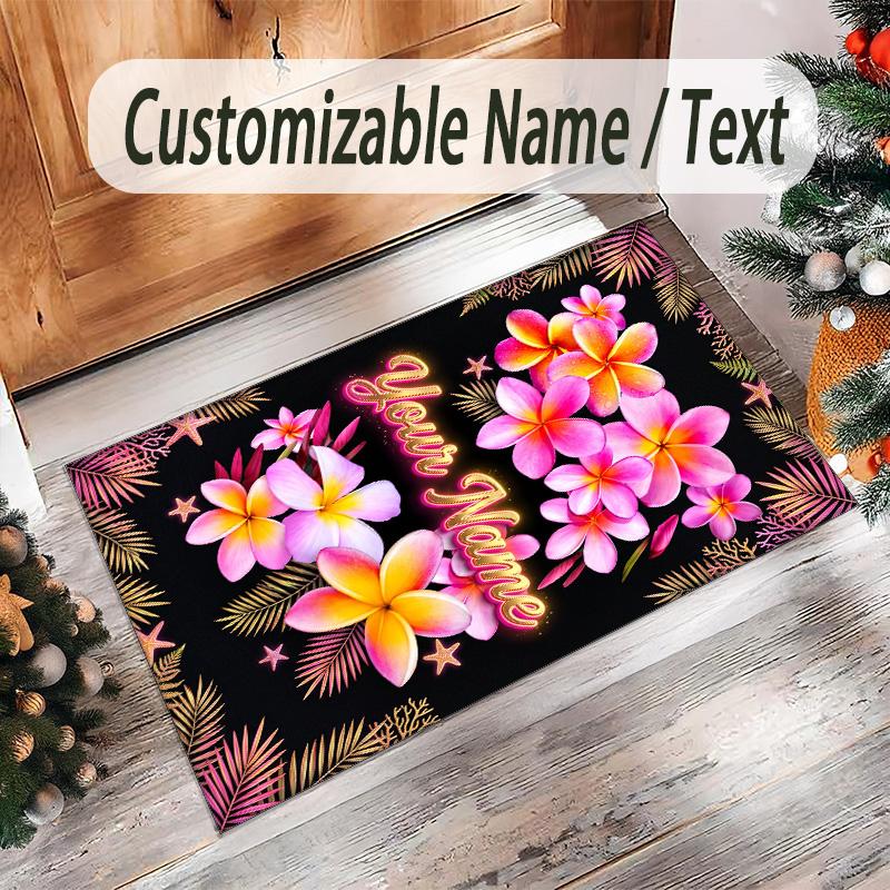Floral Theme Crystal Velvet Rug Personalized Custom Name Text Soft Floor Mat Home Decor