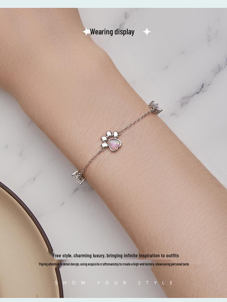 Инь Цзыюнь Изысканный опаловый браслет из серебра S925 с отпечатком кошачьей лапки - Нишевое роскошное ювелирное изделие в подарок