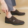 New Brown Loafers Flock Double Buckle Monk Shoes Black Square Toe Slip-On Business Men Dress Shoes Size 38-46