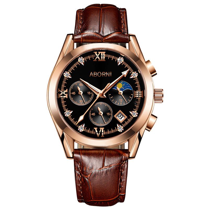 ABORNI Роскошные мужские наручные часы с хронографом, водонепроницаемые, светящиеся, мужские часы из кожи, высококачественные спортивные кварцевые часы для мужчин