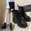 Botas/женские мотоциклетные ботильоны на танкетке, женские весенние черные кожаные оксфорды на платформе со шнуровкой, женские Botas Mujer