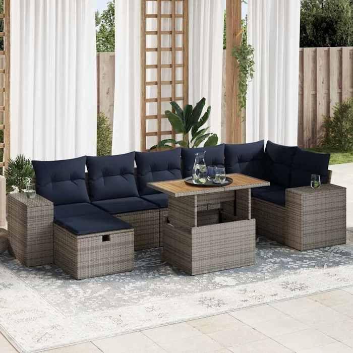 VidaXL Garden Lounge Set 8pcs with Brown Cushions Wicker Acacia, Outdoor Sofa Set, Garden Lounge, 3328097