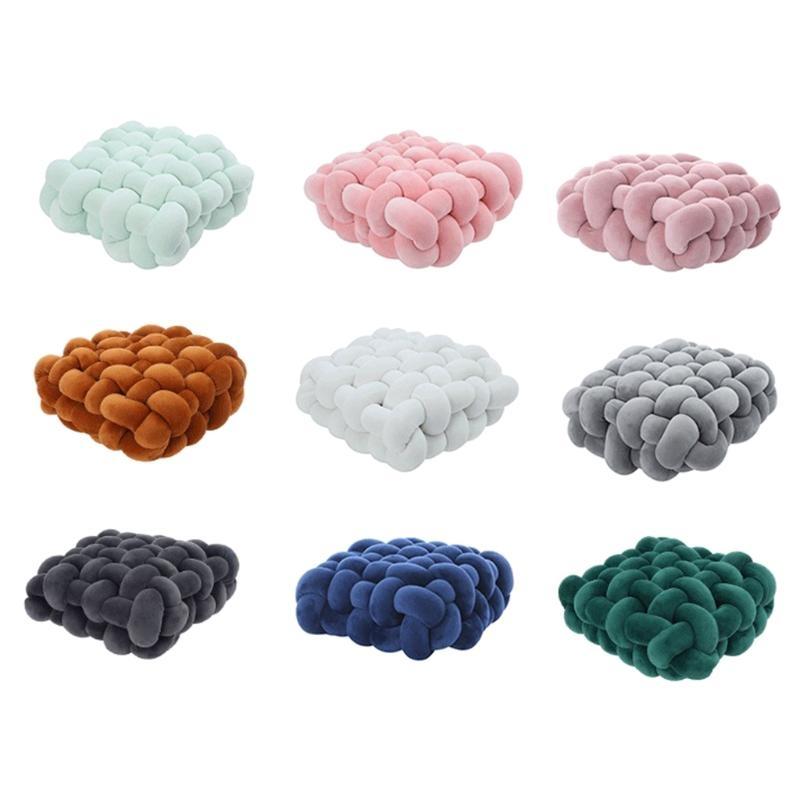 Nordic Handmade Woven Plush Square for Seat Back Cushion Knotted Stuffed Color Thick Chair Pad Floor Waist Pillow