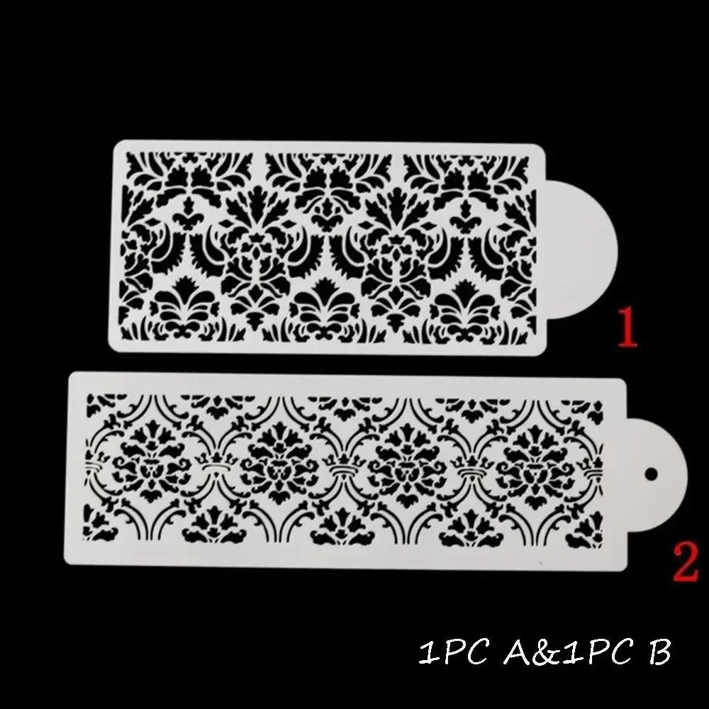 2 шт. Пластиковый шаблон для торта DIY Дамасское кружево Бордюр Кондитерское изделие Изготовление Сахарная мастика Фондант Форма для выпечки Форма для кексов Трафарет Инструмент для украшения торта