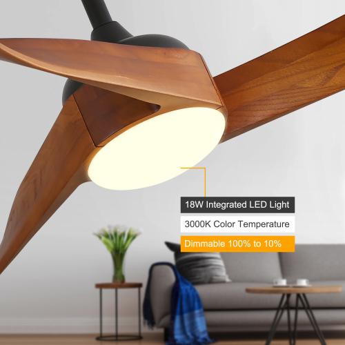 Sofucor 132 cm Ceiling Fan with LED Light, Remote Control, DC Power Supply, Timer, Solid Wood, 2 Colors Available