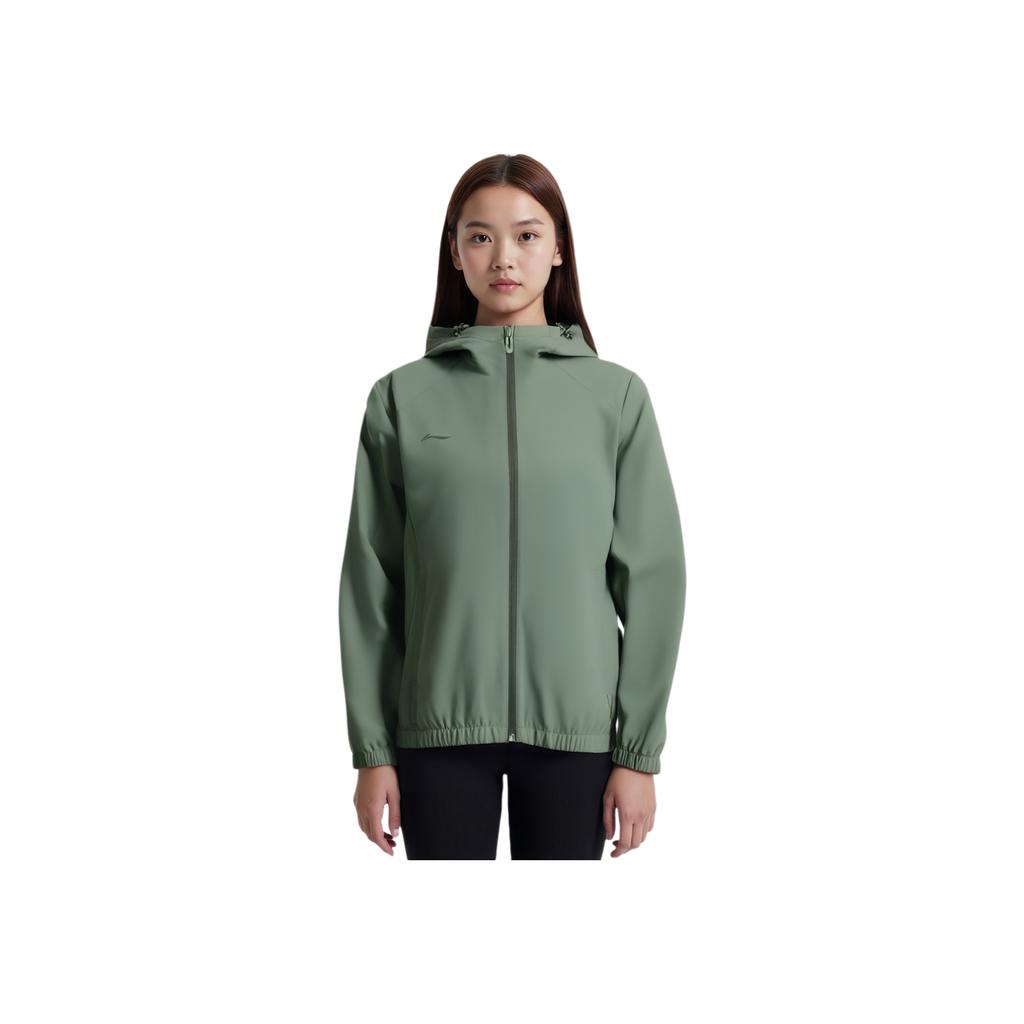 Li Ning Sports Lifestyle Series однотонная ветровка на молнии с капюшоном женская верхняя одежда серо-зеленого цвета AFDU626-7