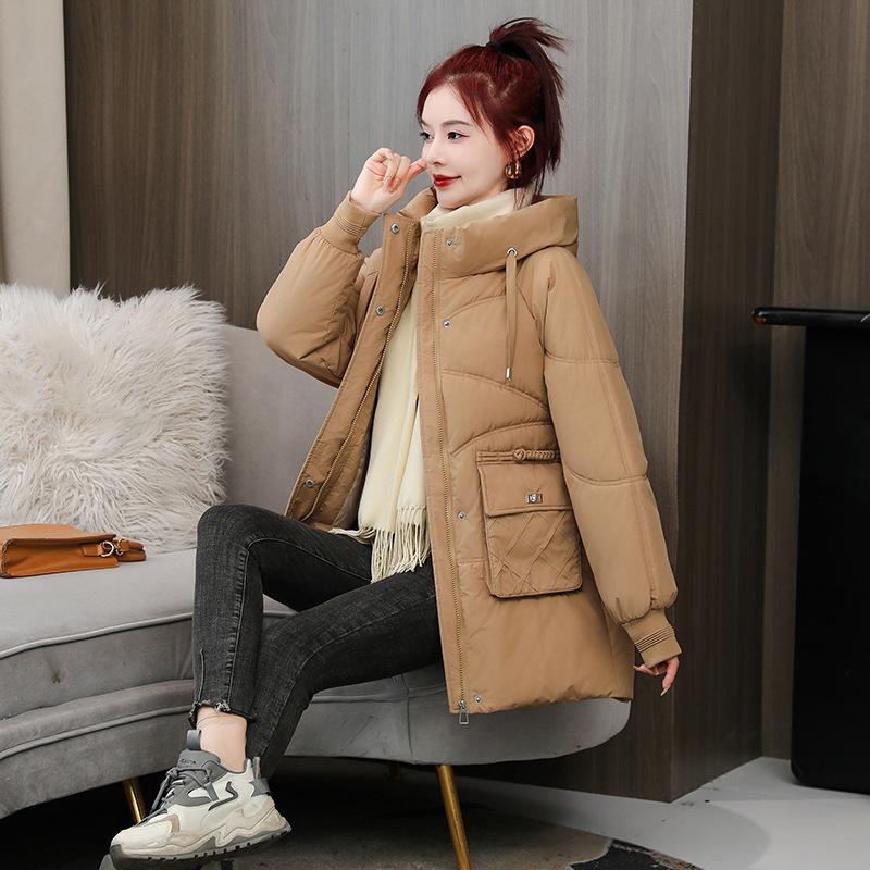 Down cotton-padded clothing women's medium and long winter loose thickened cotton-padded clothing casual women's cotton-padded jacket loose and casual