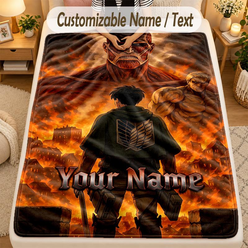 Flannel BlanketAttack on Titan Custom Name Text Personalized Soft Warm Throw Blanket Home Decor Gift