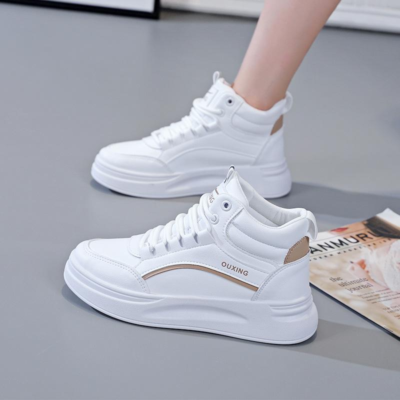Весна и осень, новая версия, маленькие белые туфли с высоким берцем на толстой подошве, женские модные повседневные студенческие кроссовки для бега, женские туфли для скейтбординга