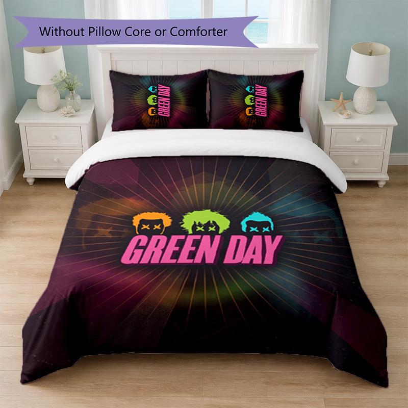 Green Day Print 3Pcs Bedding Set Duvet Cover With Two Pillowcases Soft Bed Linen For Household Bedroom