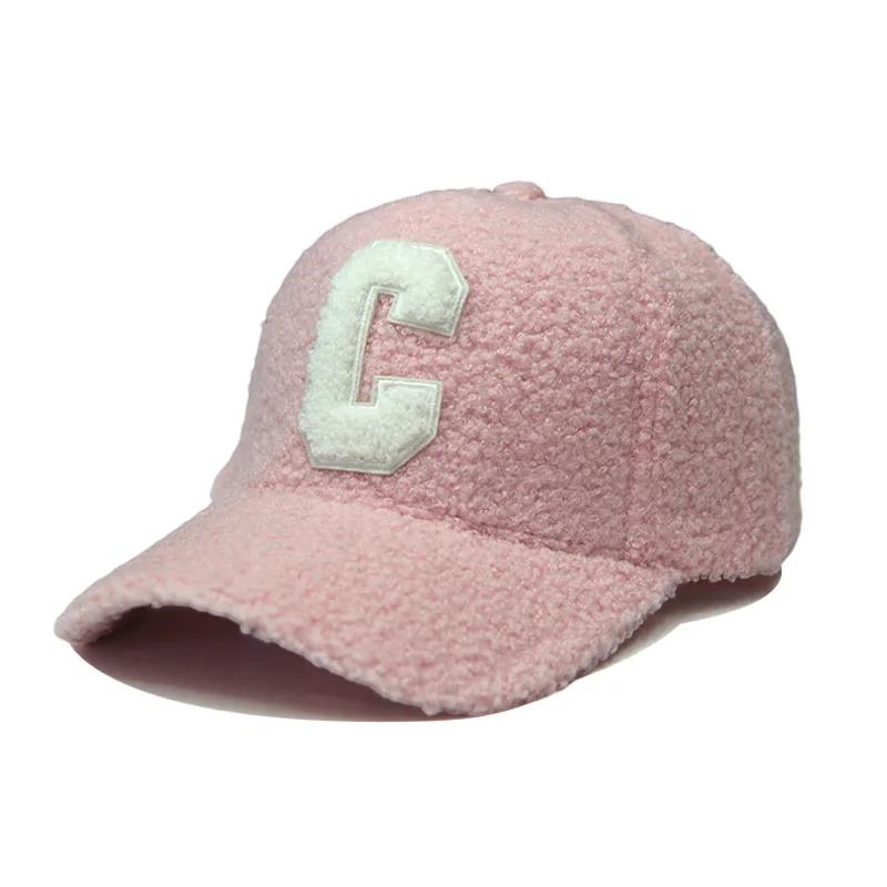 Мужские и женские зимние бейсболки с вышивкой в ​​виде буквы C, шапки Snapback из овечьей шерсти, короткая кепка с козырьком для женщин и мужчин