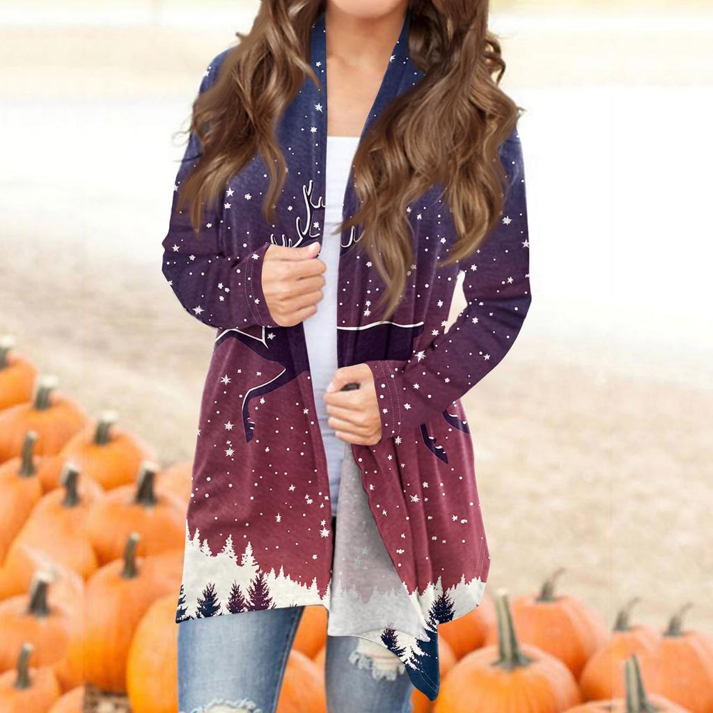 Женская модная повседневная куртка-кардиган средней длины с принтом, пальто
