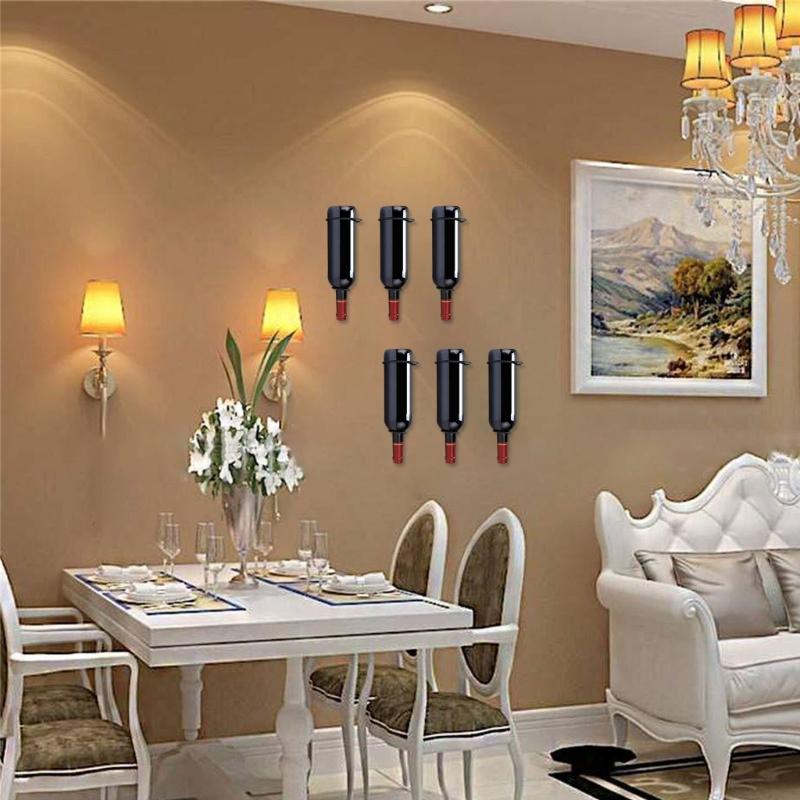 6pcs Iron Wine Bottle Rack Wall Mounted Wine Display Holder for Kitchen Bar Home Decoration Single Champagne Storage