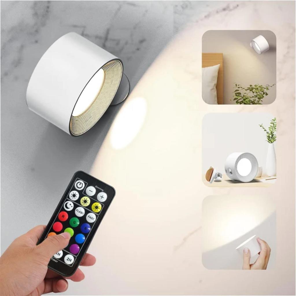 New Portable Rotatable Rechargeable Wireless RGB LED Wall Lamp with Touch Control and IR Remote - Color Changing Bedside Night L